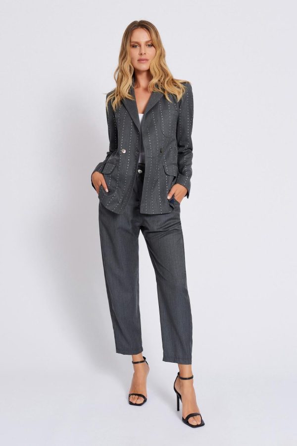 アウターその他 A FERRETTI Woman Blazer Grey 05016618 0505 Alberta Ferretti long-sleeved Satin single-breasted Blazer